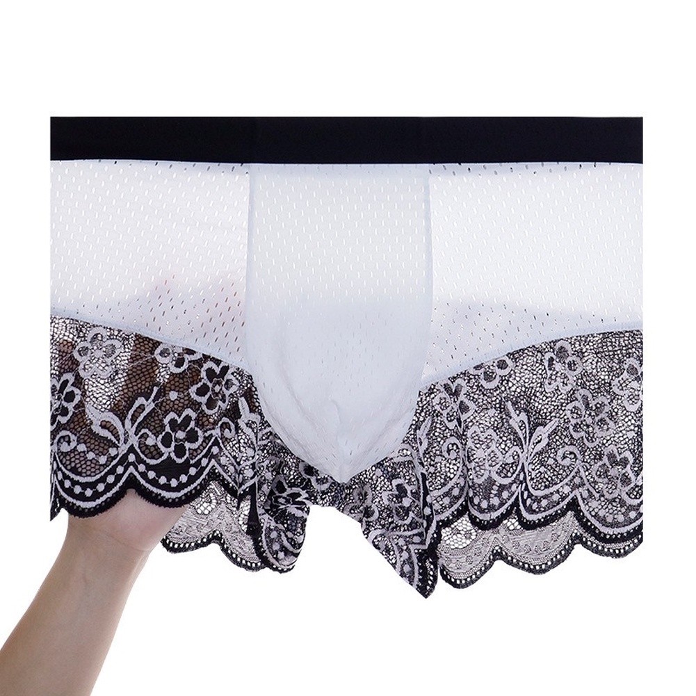 Pouch Boxer Pouch - 남성용 아이스 실크 레이스 메쉬 팬티