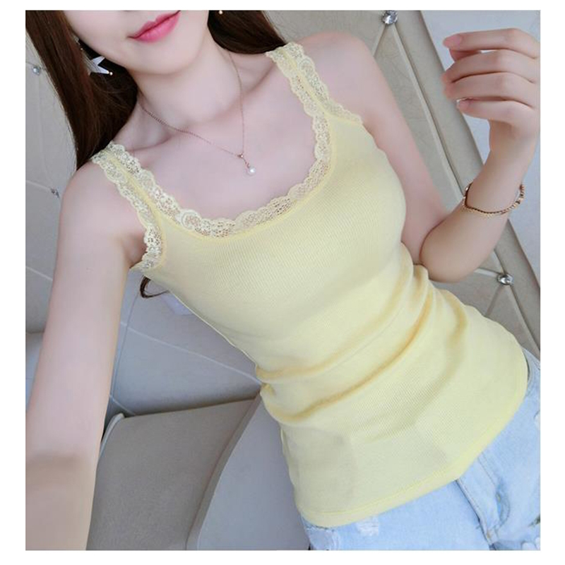 여성 여름 솔리드 레이스 캐미솔 O넥 U 로우컷 민소매 - Suspender Tank Top 리뷰 및 가격