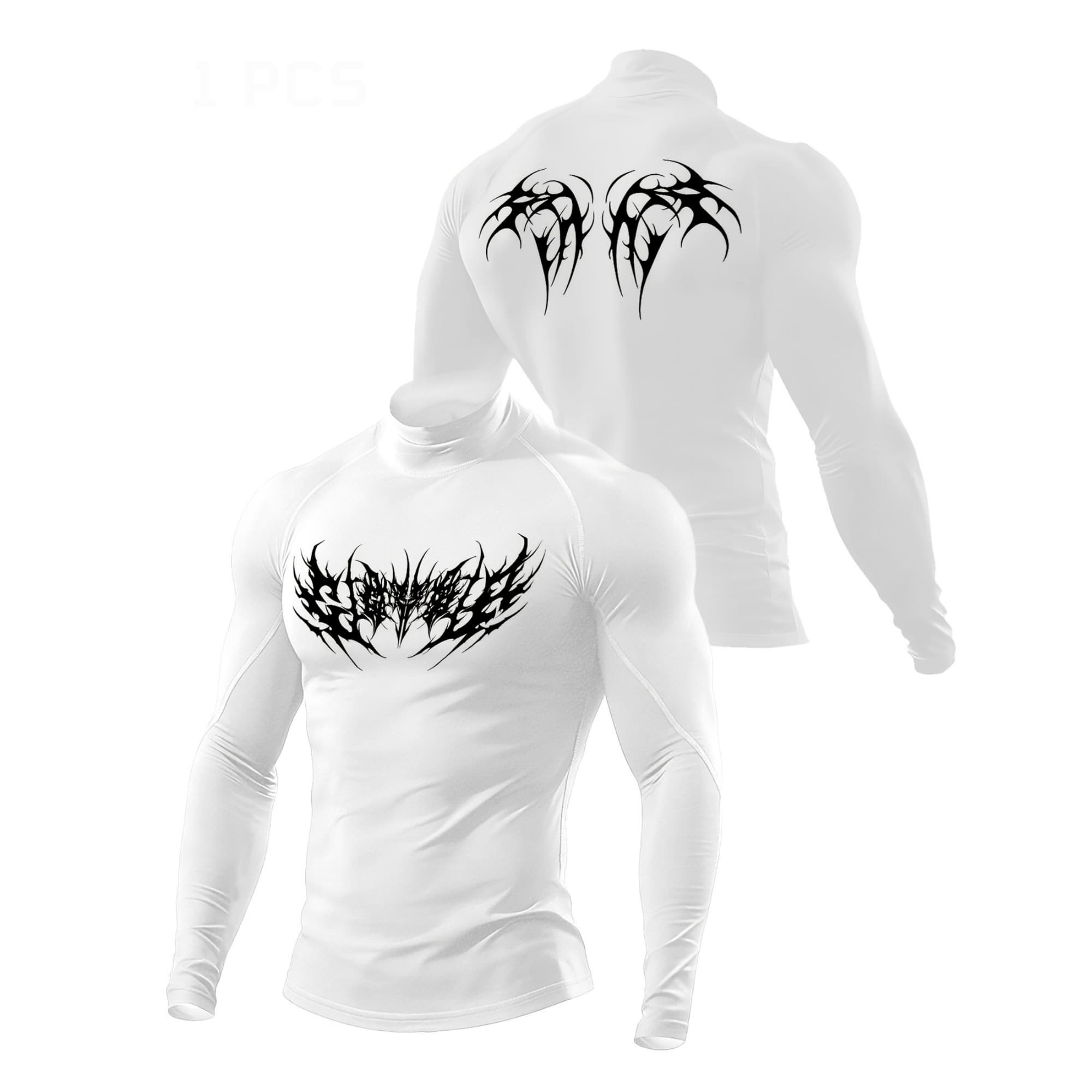 펑크 다크 추상적인 가시 무늬 양면 프린트 터틀넥 슬림 - Base Layer Top 리뷰 및 가격